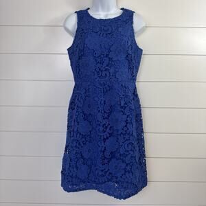 J. Crew Floral Lace Sheath Dress Sleeveless Caribbean Blue sz 4